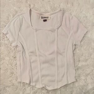 Weekend Academy White Ribbed Short Sleeve Top